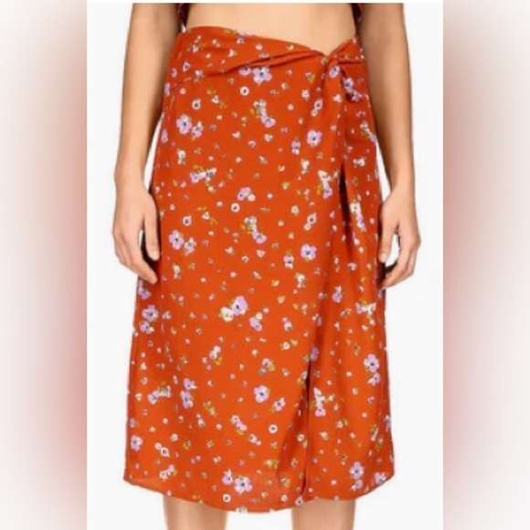 Sanctuary floral rust polyester midi skirt.Side zip. Elastic waistband.SizeS NWT - Picture 2 of 6